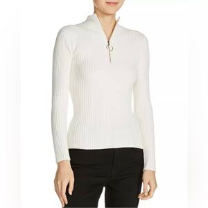 Maje Sweater Wool Blend Quarter Zip Ribbed Mock Neck Cream  SZ Small EUC